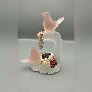 Vintage Frosted Glass Lovebirds Jewelry Art Sculpture – Repurposed Brooch Decor